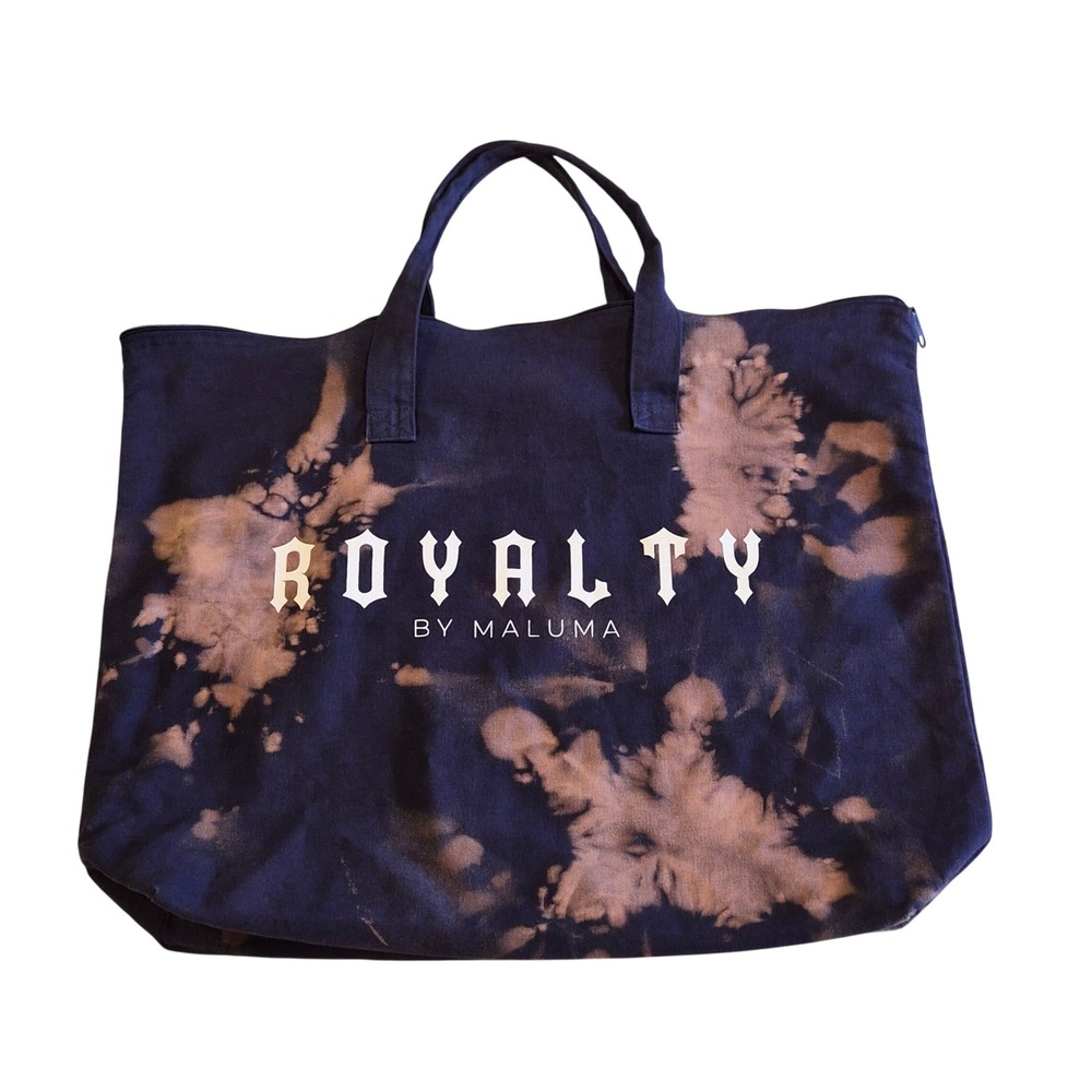 Royalty by Maluma Tote Bag Navy Blue Bleach Wash Canvas Zippered 8863